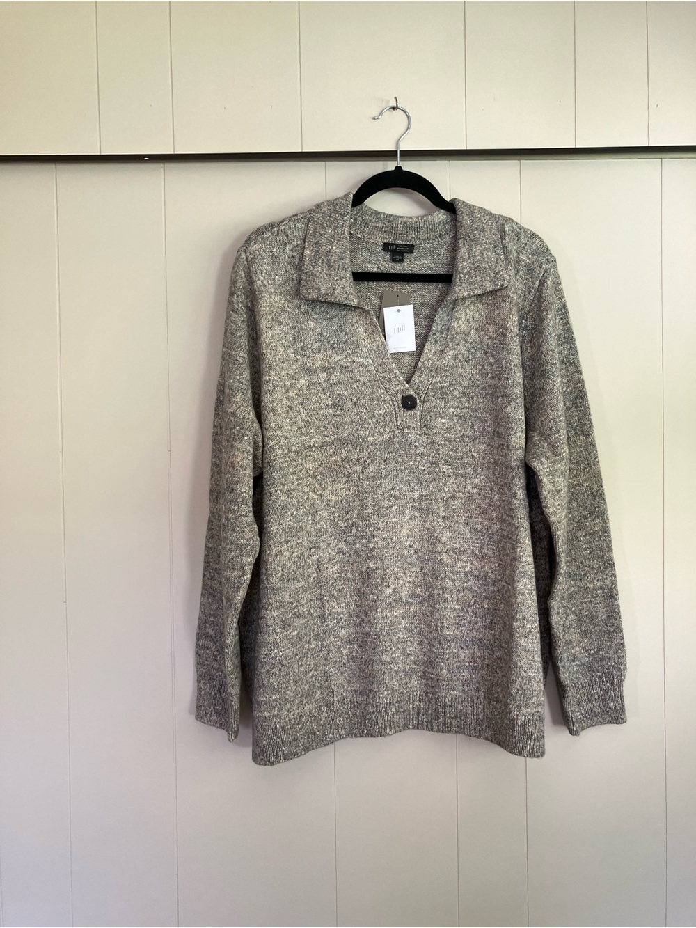 J. Jill Marled Knit V-Neck Collared Pullover Sweater New With Tags